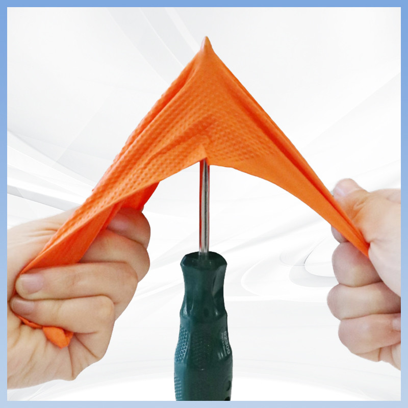 Găng tay làm việc Nitrile dùng một lần màu cam Bột kết cấu kim cương miễn phí Găng tay Nitrile công nghiệp